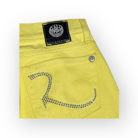 new Rock & Republic ☀︎︎ Swarovski® Crystal Kiedis Stretch Jeans ☀︎ Neon Yellow - Picture 5 of 16